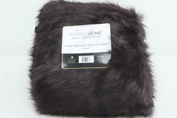 Inspired Home Luxe Collection Luxury Grey Wolf Faux Fur Throw 50' X 60'