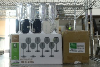 Mixed Grouping Of D'Eco Unbreakable Glasses & Stainless Wine Glasses