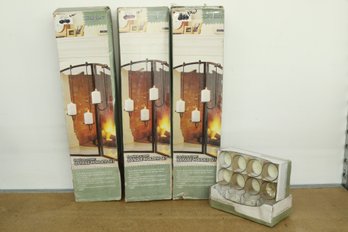 3 Fireplace Screen Candle Holder Sets & 2 Packs Of Large Dinner Light Candles