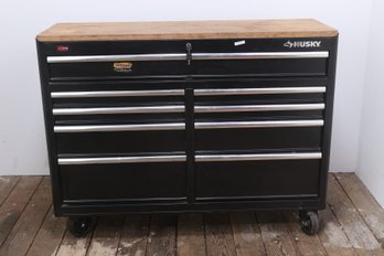 9 Drawer Husky Tool Box With Wood Work Top 52' Long With Key
