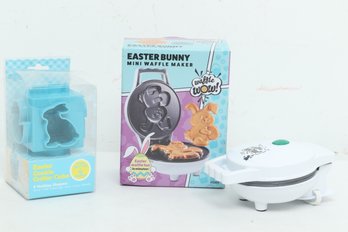 Easter Bunny Mini Waffle Maker W/Easter Cookie Cutter Cube