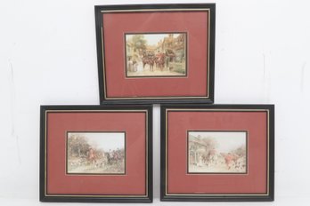3 Vintage Framed Old English Fox Hunting Prints W/Hounds & Horses