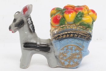 1930s Carnival Chalkware Gray Donkey W/Fuit Cart Bank
