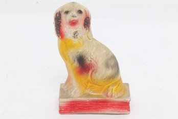 1940s Chalkware Small Cocker Spaniel On Book Figurine