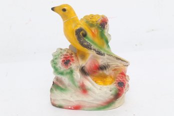 1930s Carnival Chalkware Large Goldfinch Bird W/Nest & Flowers