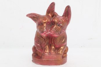 Vintage 1930s Carnival Chalkware Double Red Scottie Dogs