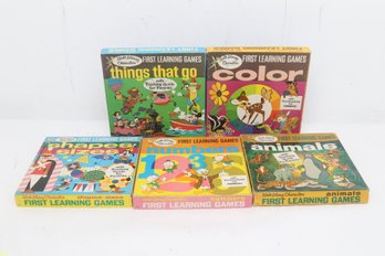 5  Mixed VTG Walt Disney Characters 'First Learning Games' Numbers, Colors, Shapes, Etc.