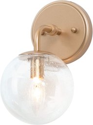 Gold Bathroom Light Fixtures, Gold Globe Wall Sconce With Seeded Glass