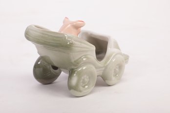 Antique German Pink Faring Pigs Driving A Car