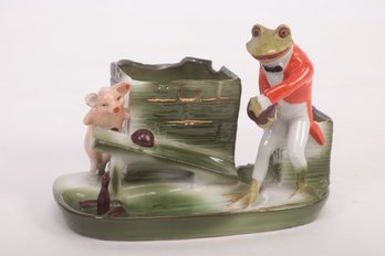 Antique German Pink Faring Pigs . Frog And Pig Duck Pin Bowling