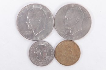 Grouping Of $1 Coins: Eisenhower Bicentennial, Sacajawea, Susan B Anthony & 1972 Eisenhower