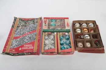 Grouping Of Vintage Christmas Ornaments In Original Boxes W/Tinsel (Lot #1)