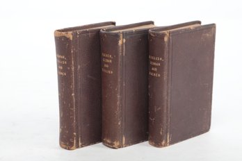 LEATHER BINDINGS Pocket Dictionary: English, German And French 3 Vols 19th Century