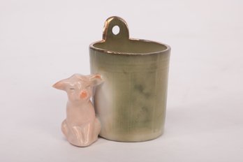 Antique German Pink Faring Pig Near Water Bucket