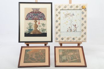 Grouping Of Prints: Wallace Nutting, Crocheted Lamp & 'Rules For Life'