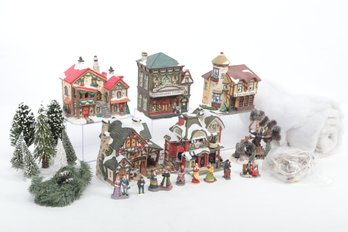 Large Grouping Of Christmas Village Houses & Accessories