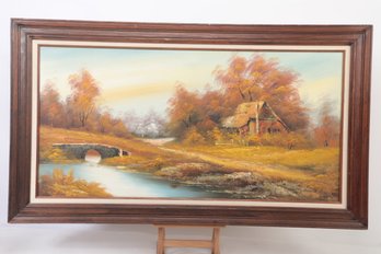 Large Signed Oil On Canvas Landscape Painting