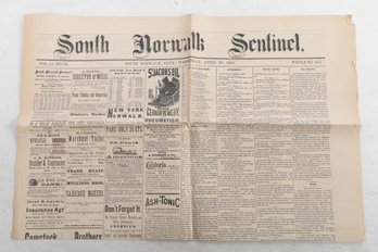 1881 South Norwalk Sentinel, Wed. April 20th, Interesting Articles, Advertisements & News Stories OF The Day