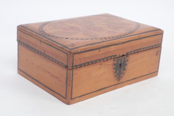 Antique Hand Decorated Arts And Crafts Wooden Box Signed RW