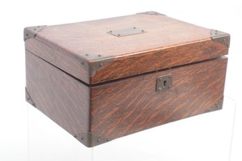 Antique Circa 1904 ' E J P' Tiger Oak And Brass Box