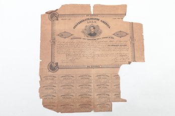 Confederate Loan Stock Certificate Bond Dated 1863