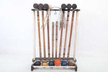 Vintage Croquet Set On Wood Stand