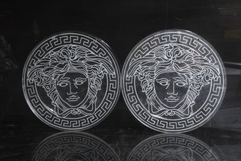 Pair Of Authentic Versace Acrylic Signs With Medusa Head Round Store Display 15'