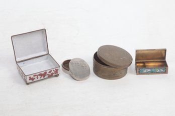 Group Of Small Vintage Oriental Metal Boxes - One Signed