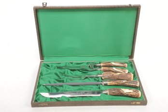 VTG Walter Williams (Solingen Germany) Bone Handled Carving Set In Alligator Skin Case