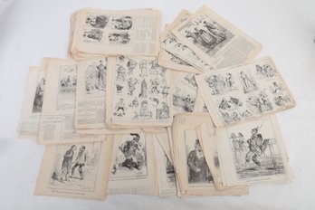 Large Group Of  Illustrations From Antique Mid 19th C French Newspapers