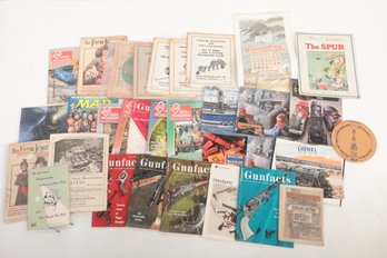 Grouping Of Vintage Train & Gun Magazines, Antq. Farm Machinery Manuals & Other Sporting Ephemera