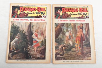 2 Early 1900's Buffalo Bill Magazines In Italian, Some Pages Uncut
