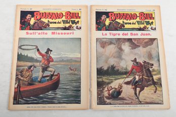 2 Early 1900's  Buffalo Bill Magazines In Italian,  Some Pages Uncut