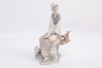 Lladro Figurine New Shepherdess Woman Sitting With Bird