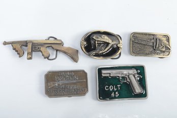 Grouping Of Vintage Belt Buckles: Colt, Rattlesnake, Homelite, Etc.