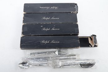 (4) Boxes Of Assorted Ralph Lauren 5pc Stainless Place Settings In 'round Hill' & 'Golden Wainwright'