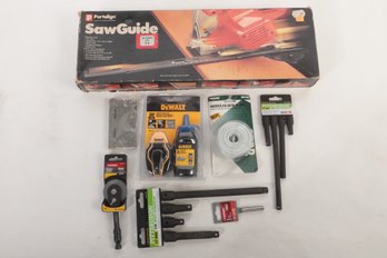 Grouping Of New Tool/Garage Items: Saw Guide, DeWalt Chalk Reel, Impact Extension Set & More