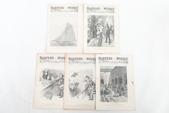 5 Harpers Weekly 1890s, Columbia The America Cup, AMATEUR SPORT, Color Printing