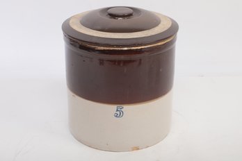 Antique 5 Gallon Two Tone Crock With Lid