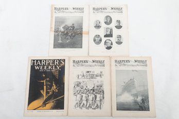 Vintage Harpers Weekly 5 Issues 1880s-WWI, Ads, Cartoon Art