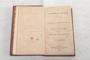 1830   Emerson's The Academical Speaker, Early School Book, Leather Binding