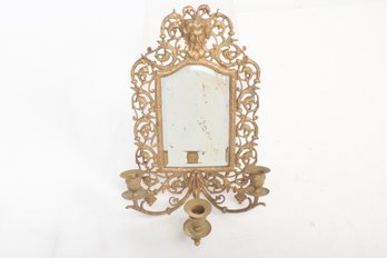 Antique Ornate Brass Framed Beveled Mirror Candelabra