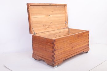 Vintage Wooden Storage Trunk W/Wheels