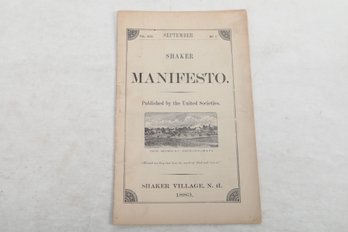 Americana 1883 Shaker Manifesto, Shaker Village, N. H. Illustrated Ads