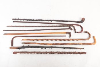 10 Antique/Vintage Wooden Canes & Walking Sticks