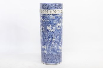 Antique Oriental, Blue & White Porcelain Cane Stand