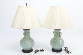 Pair Of Vintage Chinese/Oriental Celadon Lamps