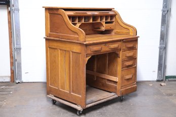 Vintage Wooden Roll Top Secretary Desk