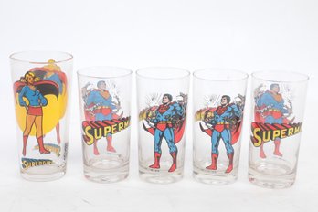 Grouping Of 4 Vintage Superman Glasses W/1 Supergirl Glass