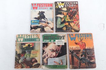 5 1940's Pulp Magazines - 4 Western Story, 1 Dectective